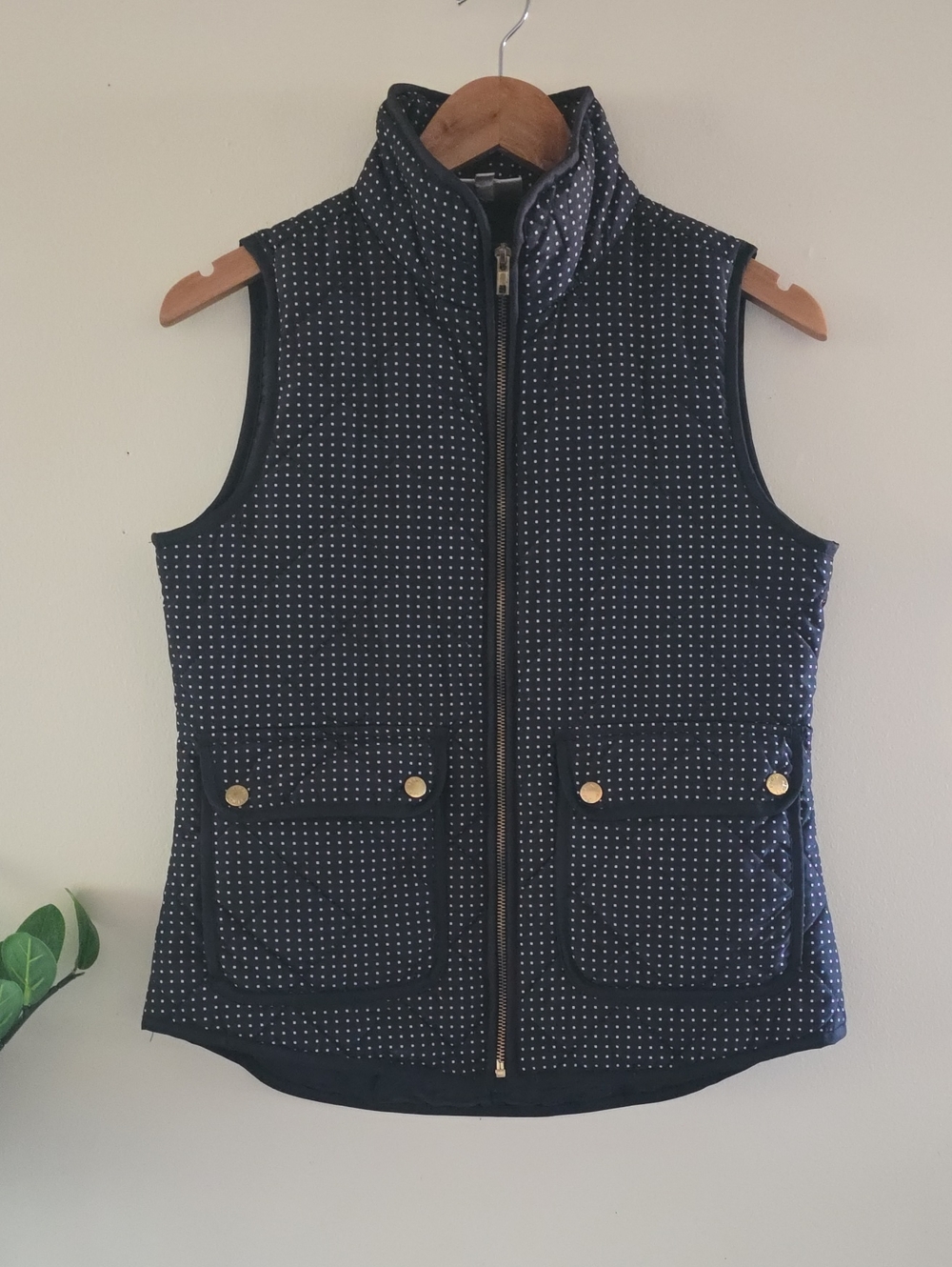 KENAR Quilted Full Zip Polka Dot Vest - S
